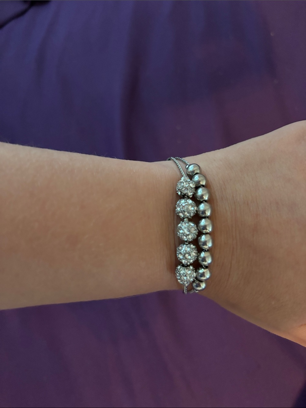 Guess Silver-Tone Beaded Bracelet with Crystal Pave Accents